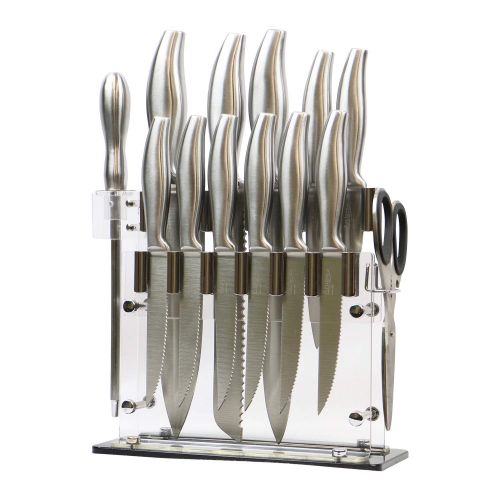  Artigee 14-Piece Stainless Steel Kitchen Knife Set with Acrylic Stand, Includes Steak Knives, Scissors and Blade Sharpener