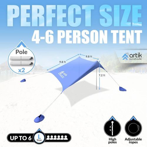  Artik sunshade Family Beach Tent Canopy Sunshade with Sandbag Anchors - Simple & Versatile. SPF50, Lycra Sun shelter for The Beach,Camping and Outdoors (Cobalt Blue, Large)