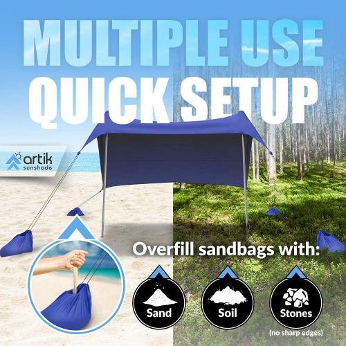  Artik sunshade Family Beach Tent Canopy Sunshade with Sandbag Anchors - Simple & Versatile. SPF50, Lycra Sun shelter for The Beach,Camping and Outdoors (Cobalt Blue, Large)