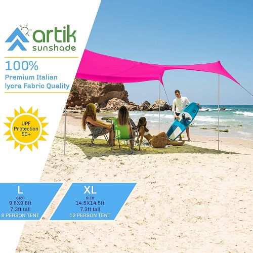  Artik sunshade Beach Tents Sun Shade Vacation Pop Up Tent, UPF50 UV Protection Canopy with Travel Bag, Portable Shelter for Camping, Fishing & Picnics 4 Poles, Extra Large Size