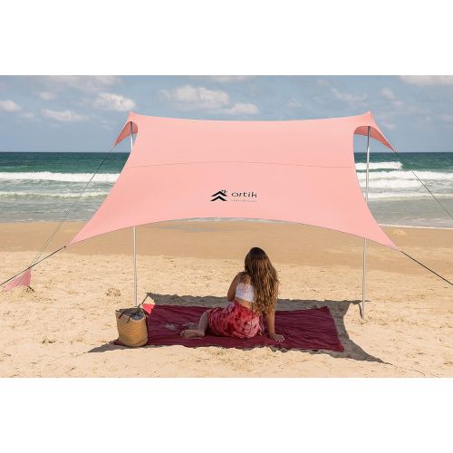  Artik sunshade Pop Up Beach Tent Sun Shade for Camping Trips, Fishing, Backyard Fun or Picnics ? Portable Canopy with Sandbag Anchors, Two Aluminum Poles & Carrying Bag UPF50 UV Protection (664