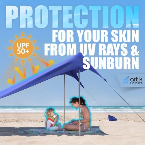  Artik sunshade Pop Up Beach Tent Sun Shade for Camping Trips, Fishing, Backyard Fun or Picnics ? Portable Canopy with Sandbag Anchors, Two Aluminum Poles & Carrying Bag - UPF50 UV Protection (Cob