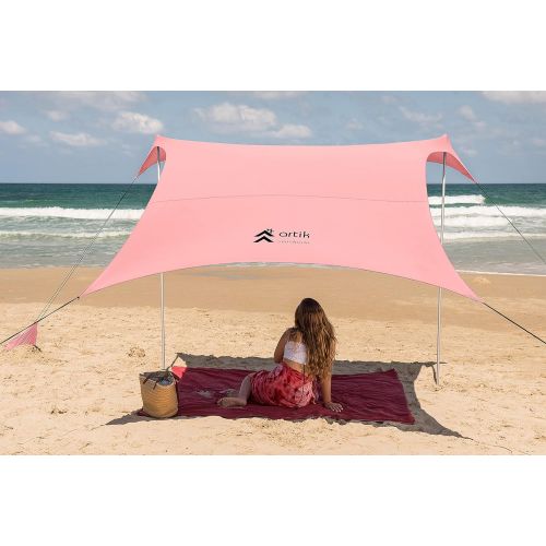  Artik sunshade Pop Up Beach Tent Sun Shade for Camping Trips, Fishing, Backyard Fun or Picnics ? Portable Canopy with Sandbag Anchors, Two Aluminum Poles & Carrying Bag - UPF50 UV Protection (Man