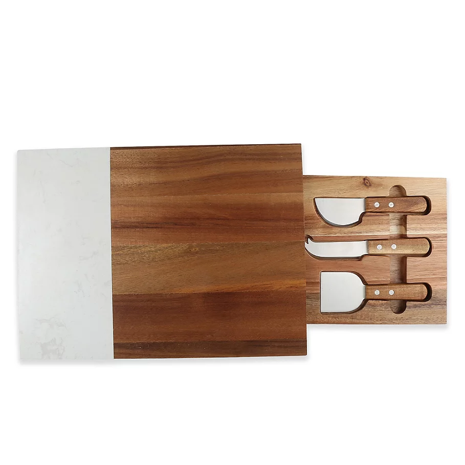 Artisanal Kitchen Supply Cheese Knife Set & Marble Serving Board