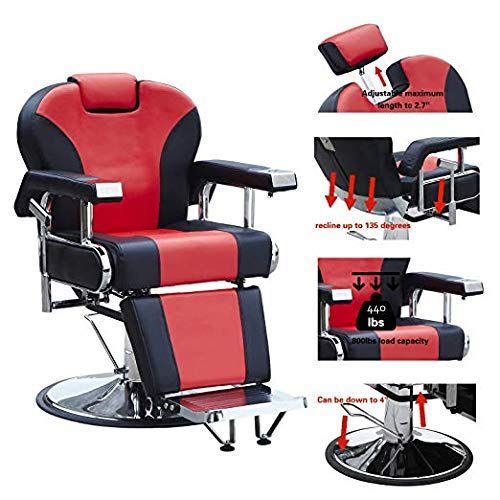  Artist Walcut Barbershop Barber Chair Hydraulic Pump Hairdressing Reclining Chair for Salon Shampoo Beauty Spa Equipment Hair Cutting (Red&Black)