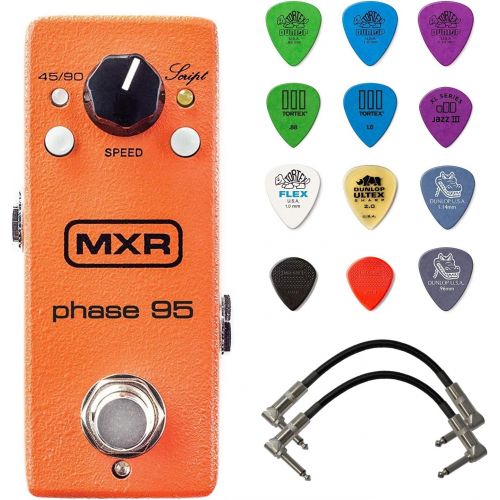 MXR M290 Phase 95 Mini Phaser Pedal w/ 12 Pack Picks & 2 Patch Cables