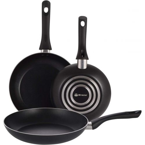  Artist Unknown Mirazur Non-stick Skillet Set, Aluminium 3 Piece Set 8 9.5 11 Open Frying Pan Stovetop Dishwasher Safe, Black