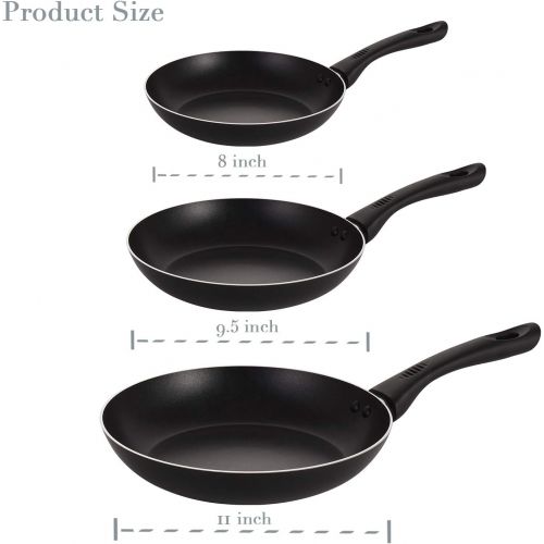  Artist Unknown Mirazur Non-stick Skillet Set, Aluminium 3 Piece Set 8 9.5 11 Open Frying Pan Stovetop Dishwasher Safe, Black