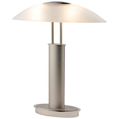  Artiva USA LED9476 Avalon Plus Modern 2-Tone Satin Nickel LED Touch Table Lamp with Oval Frosted Glass Shade, 18.5, Brushed Steel