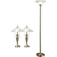 Artiva USA Triple-Pack, Classic Cordinates, 71-Inch Torchiere and 24-Inch Table Lamps Set in Brushed Steel Finish Hammered Glass Shades
