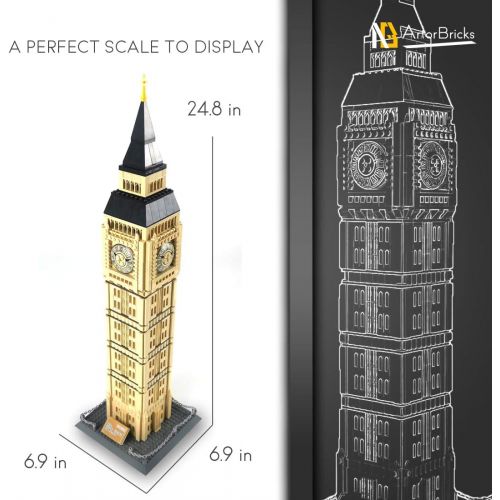  ArtorBricks Architectural Big Ben Large Collection Building Set Model Kit and Gift for Teens and Adults , Compatible with Lego (1666 Pieces)