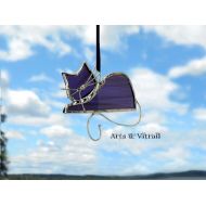 /ArtsVitrail Stained Glass Cat Purple, Name is DORMINOU, Stained Glass Hanging for Windows, Mirror or Rearview, Arts Vitrail