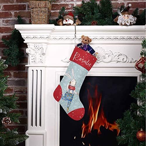  Artsadd Personalized Christmas Stocking Add Name Custom Christmas Name Gifts Rabbit Christmas Stocking Fireplace Home Christmas Decoration for Xmas Party