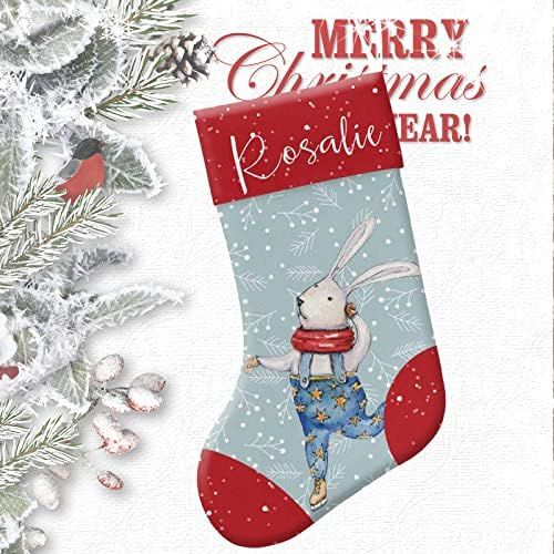  Artsadd Personalized Christmas Stocking Add Name Custom Christmas Name Gifts Rabbit Christmas Stocking Fireplace Home Christmas Decoration for Xmas Party