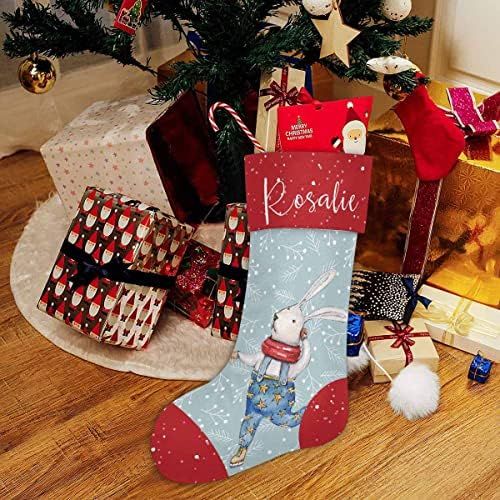  Artsadd Personalized Christmas Stocking Add Name Custom Christmas Name Gifts Rabbit Christmas Stocking Fireplace Home Christmas Decoration for Xmas Party