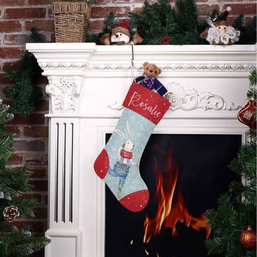  Artsadd Personalized Christmas Stocking Add Name Custom Christmas Name Gifts Rabbit Christmas Stocking Fireplace Home Christmas Decoration for Xmas Party