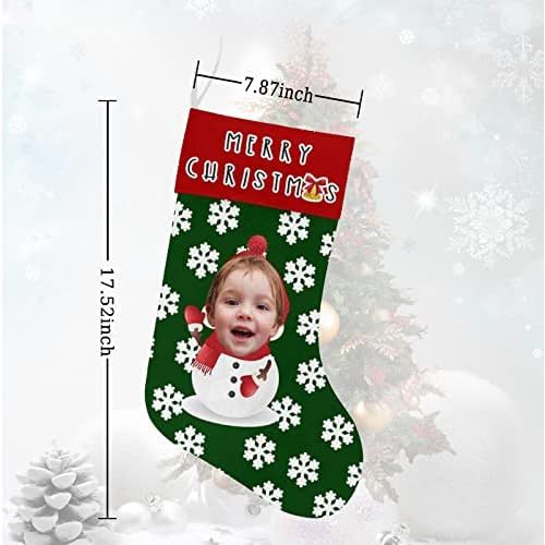  Artsadd Personalized Christmas Stocking with Face Custom Snowman Christmas Stocking Fireplace Home Decoration for Xmas Party