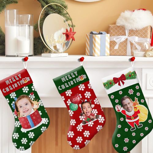  Artsadd Personalized Christmas Stocking with Face Custom Snowman Christmas Stocking Fireplace Home Decoration for Xmas Party