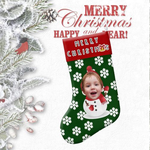  Artsadd Personalized Christmas Stocking with Face Custom Snowman Christmas Stocking Fireplace Home Decoration for Xmas Party