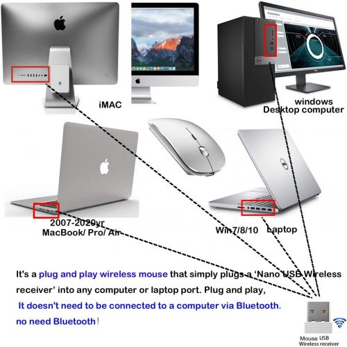  [아마존베스트]EST Wireless Mouse for MacBook Air/Pro Wireless Mouse for MacBook Laptop Windows iMac (Silver)