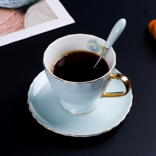  Artvigor, Porzellan Kaffeetassen Set, 4-teilig Set Kaffeeservice, 220 ml Kaffee Tee Tassen, Hellblau + Weiss