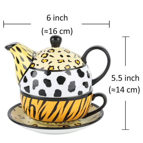  Artvigor, Porzellan Tea for one, 4-teilig Teeset, Beinhaltet 400 ml Teekanne, 300 ml Teetasse und Untertasse