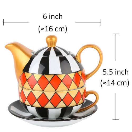  Artvigor, Tea for one Set, Porzellan Teekanne, Teetasse, Untersetzer, 0,4 Liter mit 0,3 Liter