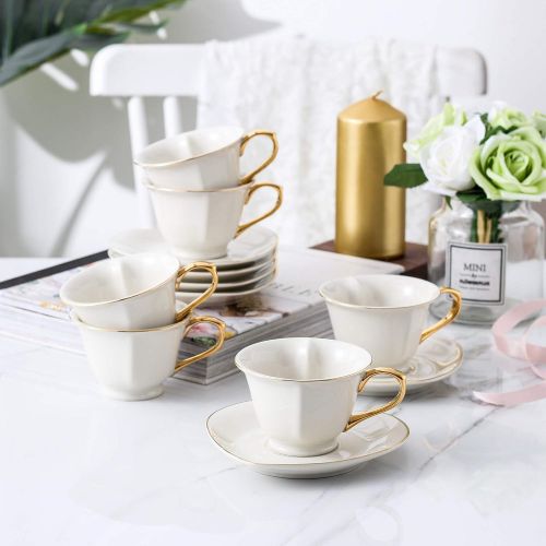  Artvigor ARTVIGOR Porzellan Kaffeeservice in Geschenkverpackung, 12-teilig Set Kaffeetassen mit Untertassen, Weiss Teeservice