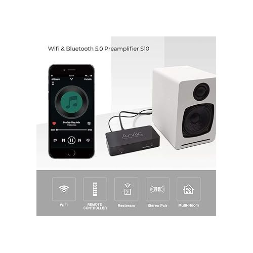  WiFi & Bluetooth 5.0 preamplifier/Audio Receiver, Wireless multiroom/multizone Home Stereo Music Receiver Circuit Module with Airplay，Spotify Connect and Remote Control for DIY Speakers-Up2stream S10