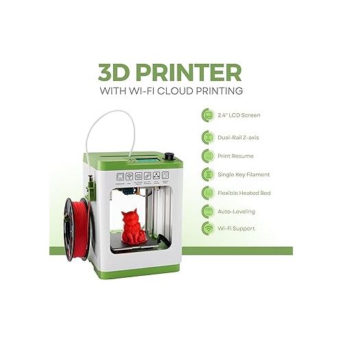  Fully Assembled Mini 3D Printer for Kids and Beginners - Complete Starter Kit with Auto Leveling 3D Printing Machine, 10M PLA Filament, and SD Card - WiFi 3D Home Printer for MAC, Windows, and Linux