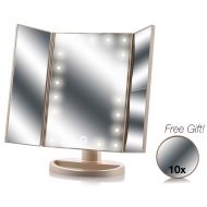 Asani Tri-Fold Lighted Magnification Makeup Mirror with a FREE 10X Spot Mirror | 21 LED Lights & Touch...