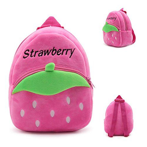  Asdomo Toddler Kids Plush Backpack Strawberry Kindergarten Cartoon Baby Girls School Book Shoulder Bags Snack Travel Bag Christmas Gift for Age 1-3