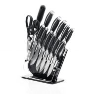 Ashlar Kitchen Knife Set Acrylic Block 14-Piece German Quality Forged Stainless Steel - Includes Knife Sharpener & Kitchen Scissors