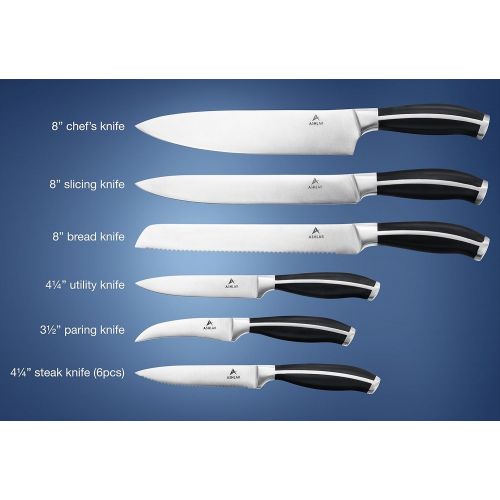  Ashlar Kitchen Knife Set Acrylic Block 14-Piece German Quality Forged Stainless Steel - Includes Knife Sharpener & Kitchen Scissors