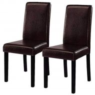 Ashley Costway Set of 2 Parson Chairs Elegant Design Leather Modern Dining Chairs Dining Room Kitchen Furniture Urban Style Solid Wood Leatherette Padded Seat (Brown)