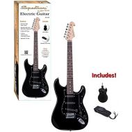 Spectrum AIL 81B Full Size ST Style Electric Guitar with Mini Amp, Black