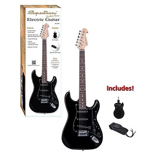 스펙트럼 Spectrum AIL 81B Full Size ST Style Electric Guitar with Mini Amp, Black