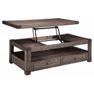 Ashley Furniture Signature Design T846-9 Burladen Rectangular Lift Top Cocktail Table Washed Gray Brown Finish