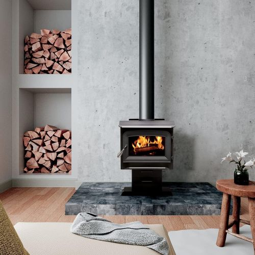  Ashley Hearth AW1120E P 1,200 Sq. Ft. EPA Certified Pedestal Wood Burning Stove, Black