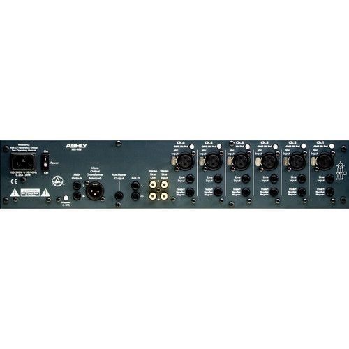  Ashly MX406 Six Channel Rackmountable Stereo Line and Microphone Mixer with Switchable Pad, 48V Phantom Power and Input Sensitivity Per Channel