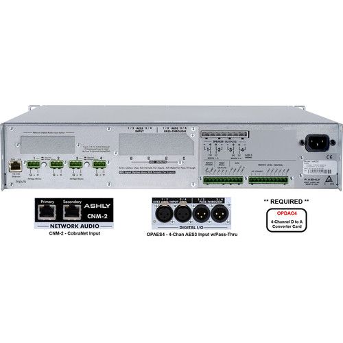  Ashly 4-Channel 1000W Network-Enabled Power Amplifier with AES3, OPDAC4, & CobraNet Cards (70V)