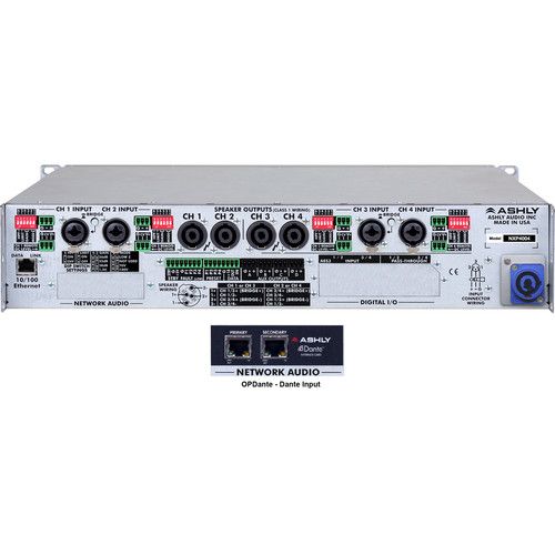  Ashly nXp400 4-Channel Multi-Mode Network Power Amplifier with Protea DSP Software Suite & Dante Digital Interface