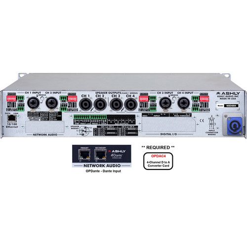  Ashly NXE Series 4-Channel Networkable Multi-Mode Power Amplifier with OPDAC4 & OPDante Cards