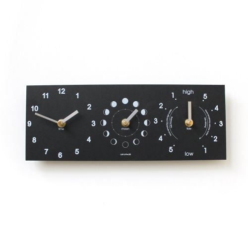  Ashortwalk Eco Black Recycled Moon Phase, Time & Tide Clock