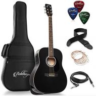 Ashthorpe Full-Size Dreadnought Acoustic-Electric Guitar Bundle - Premium Tonewoods - Black