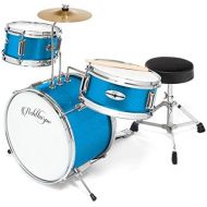 Ashthorpe 3-Piece Complete Kids Junior Drum Set - Childrens Beginner Kit with 14 Bass, Adjustable Throne, Cymbal, Pedal & Drumsticks - Blue