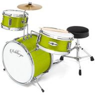 Ashthorpe 3-Piece Complete Kids Junior Drum Set - Childrens Beginner Kit with 14 Bass, Adjustable Throne, Cymbal, Pedal & Drumsticks - Green