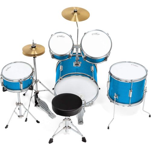  [아마존베스트]Ashthorpe 5-Piece Complete Kids Junior Drum Set with Genuine Brass Cymbals - Childrens Advanced Beginner Kit with 16 Bass, Adjustable Throne, Cymbals, Hi-Hats, Pedals & Drumsticks