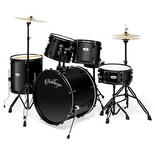  [아마존베스트]Ashthorpe 5-Piece Complete Full Size Adult Drum Set with Remo Batter Heads - Black