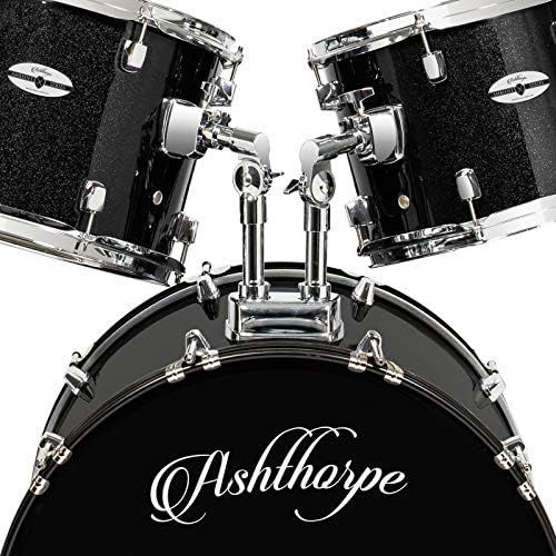  [아마존베스트]Ashthorpe 5-Piece Full Size Adult Drum Set with Remo Heads & Premium Brass Cymbals - Complete Professional Percussion Kit with Chrome Hardware - Black